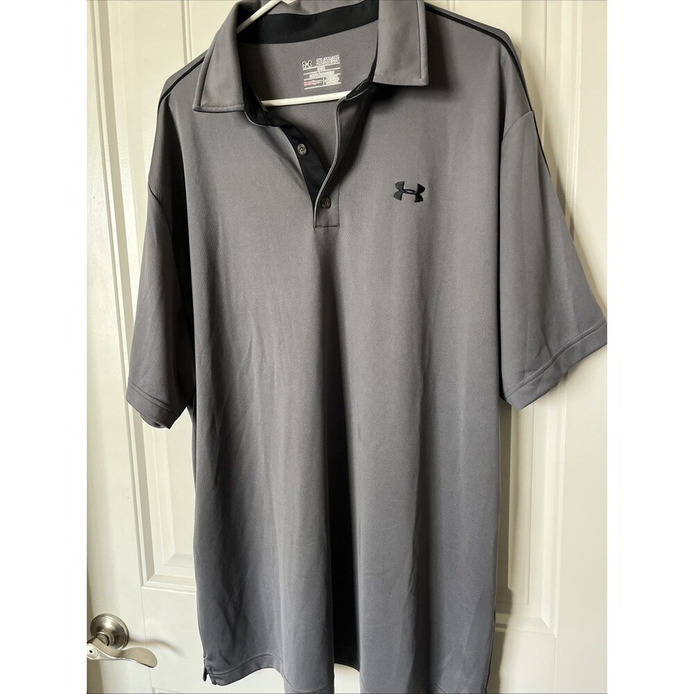 Under Armour Polo Shirt 3XL Gray HeatGear Loose Fit Short Sleeve Athletic Slits